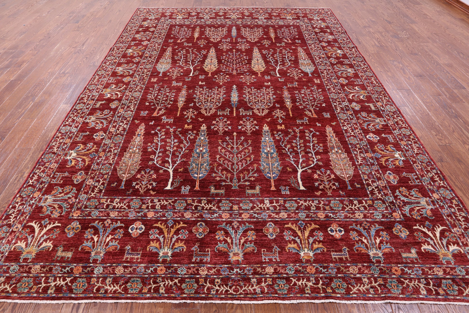 Red Tribal Persian Gabbeh Hand Knotted Wool Rug - 9' 0" X 12' 0" - Golden Nile