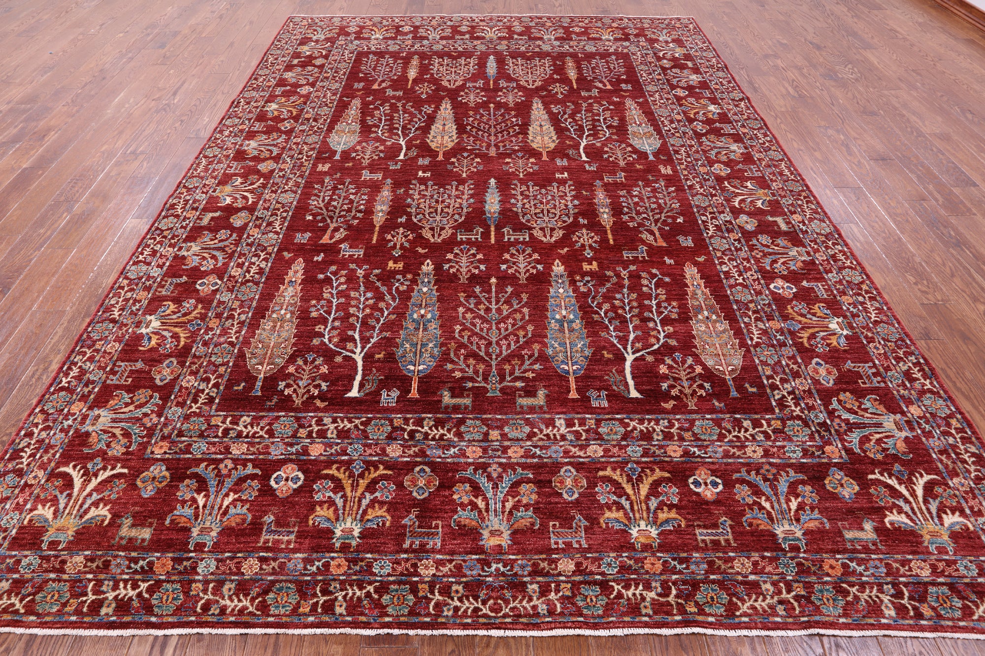 Red Tribal Persian Gabbeh Hand Knotted Wool Rug - 9' 0" X 12' 0" - Golden Nile