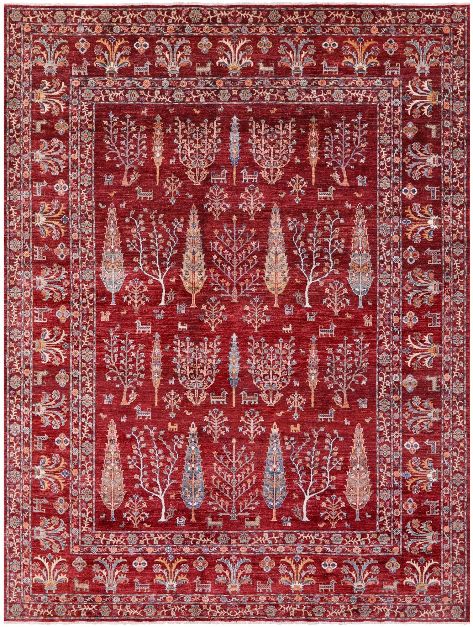 Red Tribal Persian Gabbeh Hand Knotted Wool Rug - 9' 0" X 12' 0" - Golden Nile