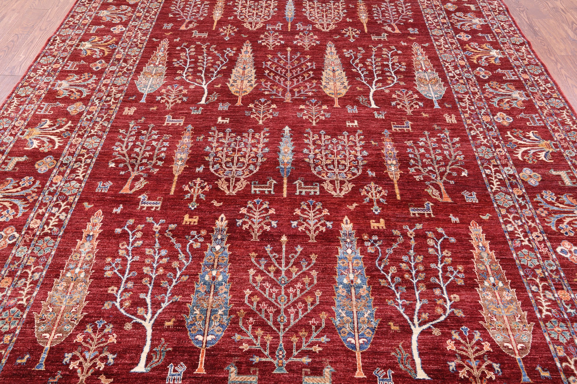 Red Tribal Persian Gabbeh Hand Knotted Wool Rug - 9' 0" X 12' 0" - Golden Nile