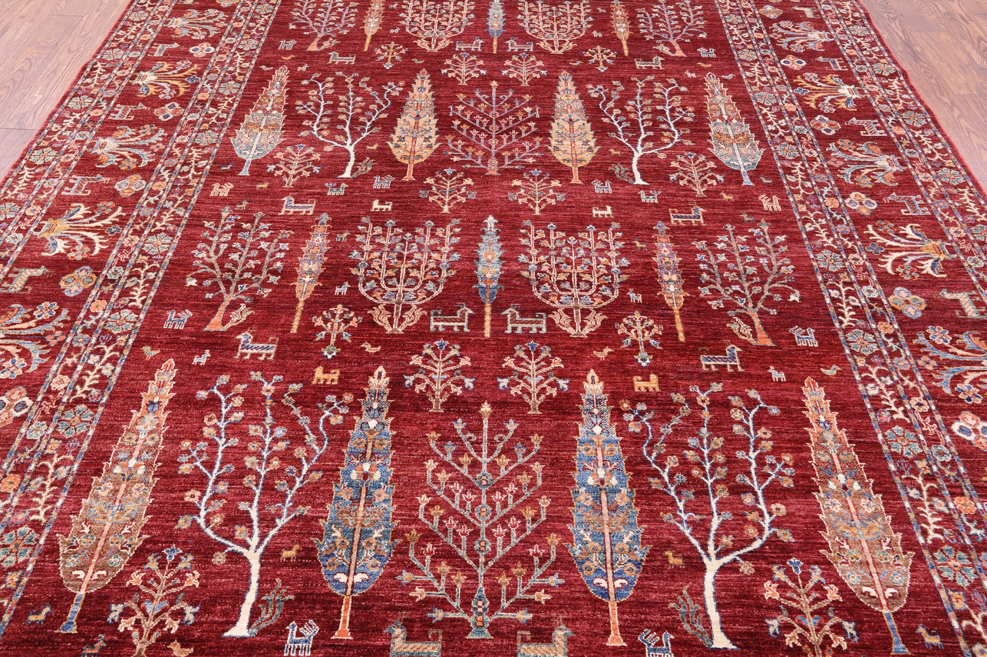 Red Tribal Persian Gabbeh Hand Knotted Wool Rug - 9' 0" X 12' 0" - Golden Nile