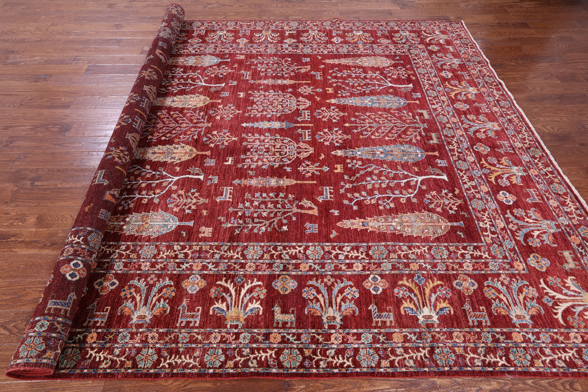 Red Tribal Persian Gabbeh Hand Knotted Wool Rug - 9' 0" X 12' 0" - Golden Nile