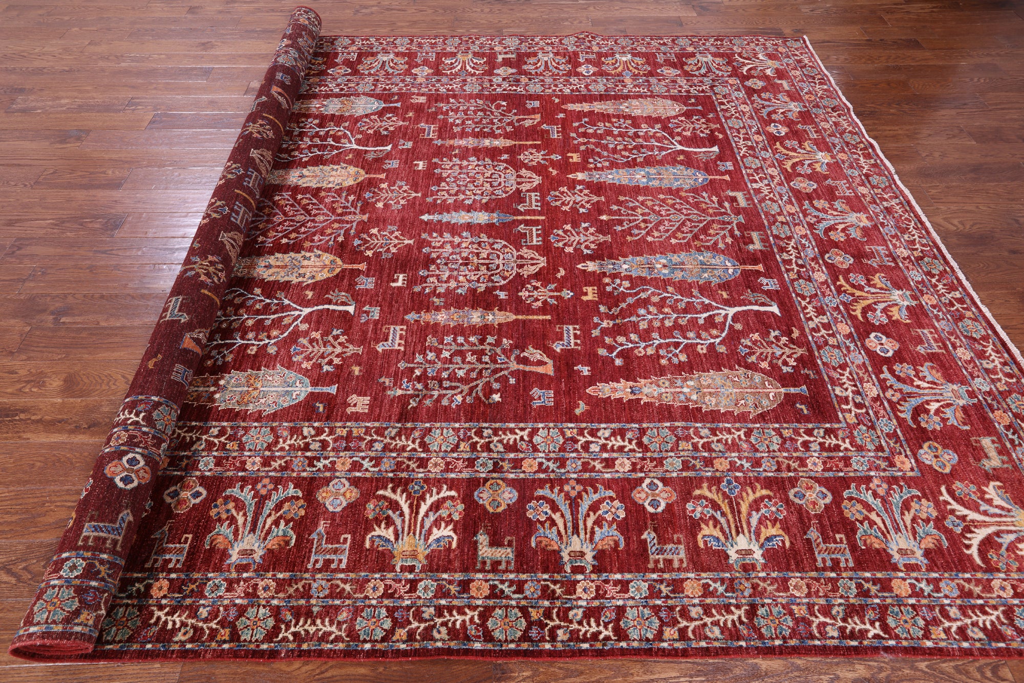 Red Tribal Persian Gabbeh Hand Knotted Wool Rug - 9' 0" X 12' 0" - Golden Nile