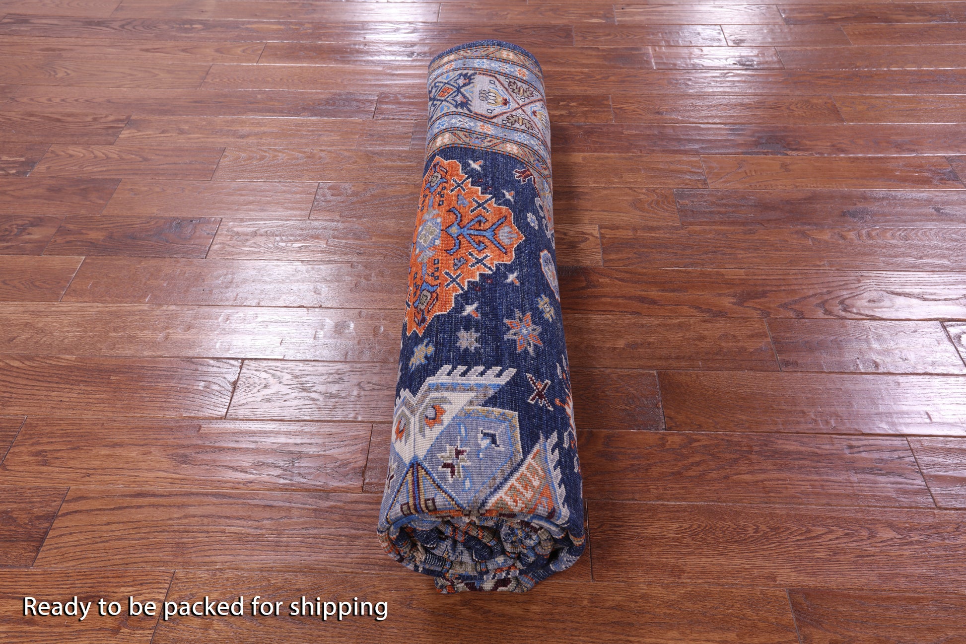 Blue Super Kazak Hand Knotted Wool Rug - 8' 0" X 10' 2" - Golden Nile