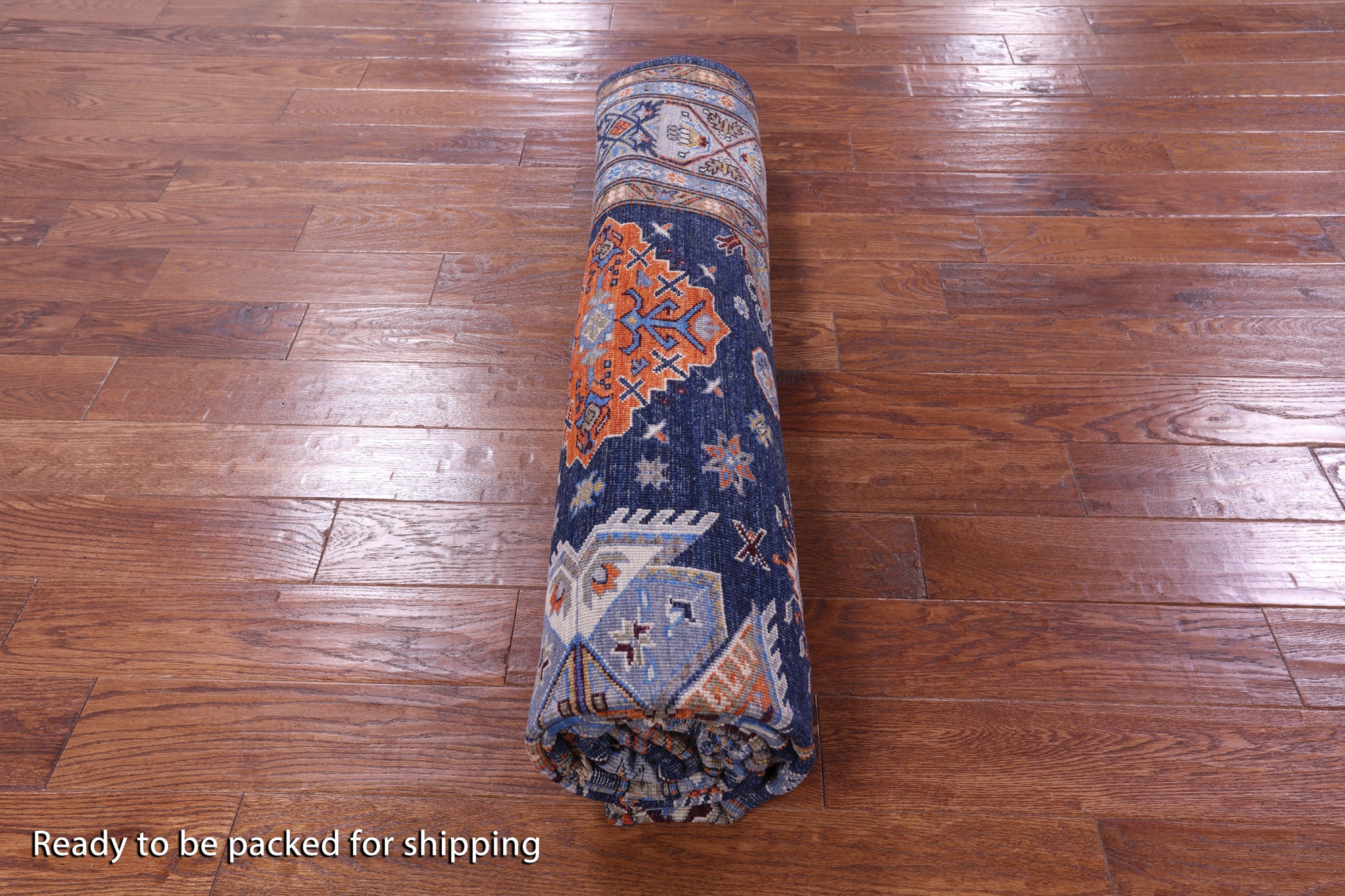 Blue Super Kazak Hand Knotted Wool Rug - 8' 0" X 10' 2" - Golden Nile