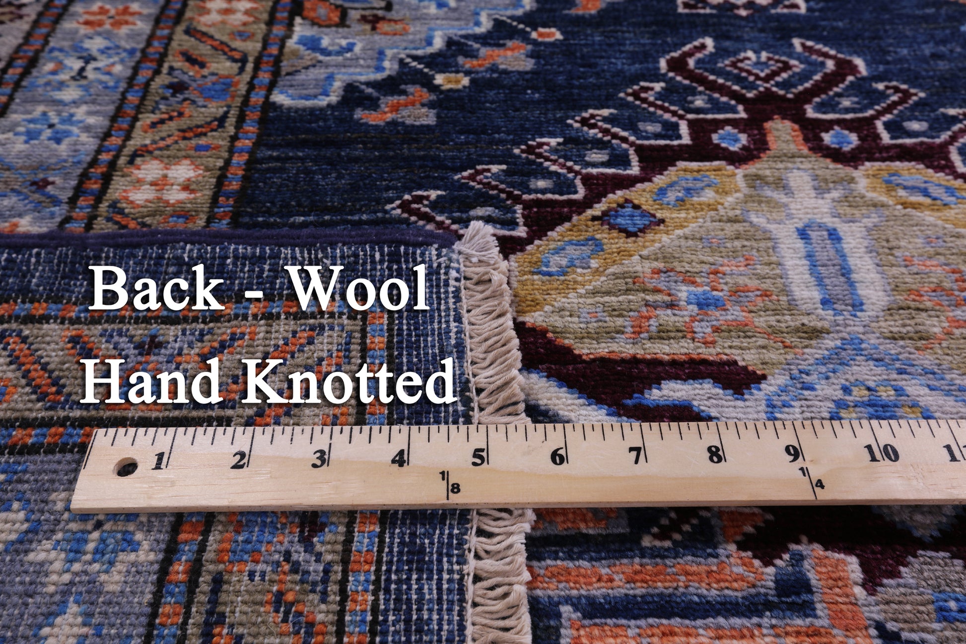 Blue Super Kazak Hand Knotted Wool Rug - 8' 0" X 10' 2" - Golden Nile