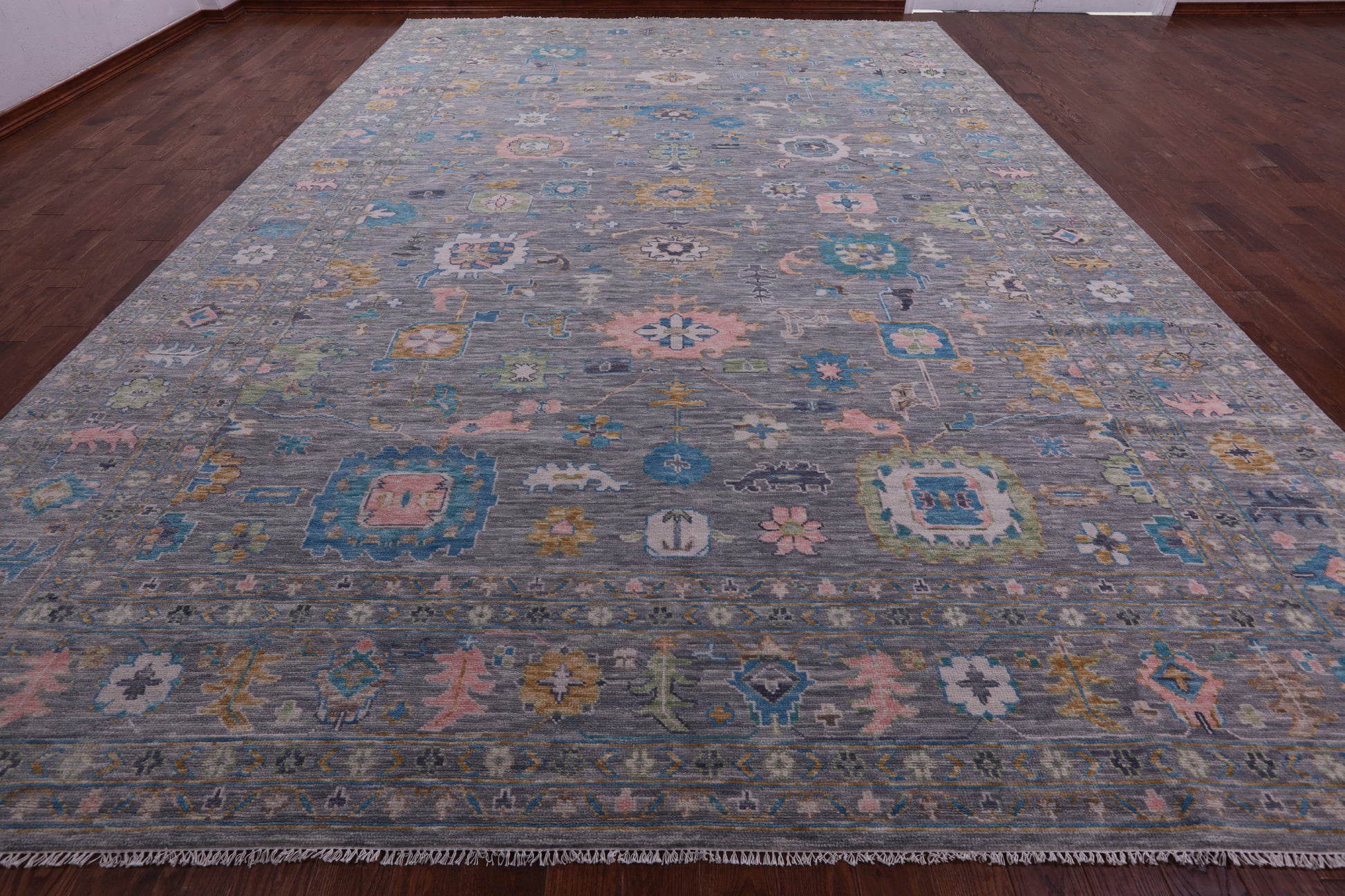 Grey Turkish Oushak Hand Knotted Wool Rug - 12' 1" X 17' 10" - Golden Nile