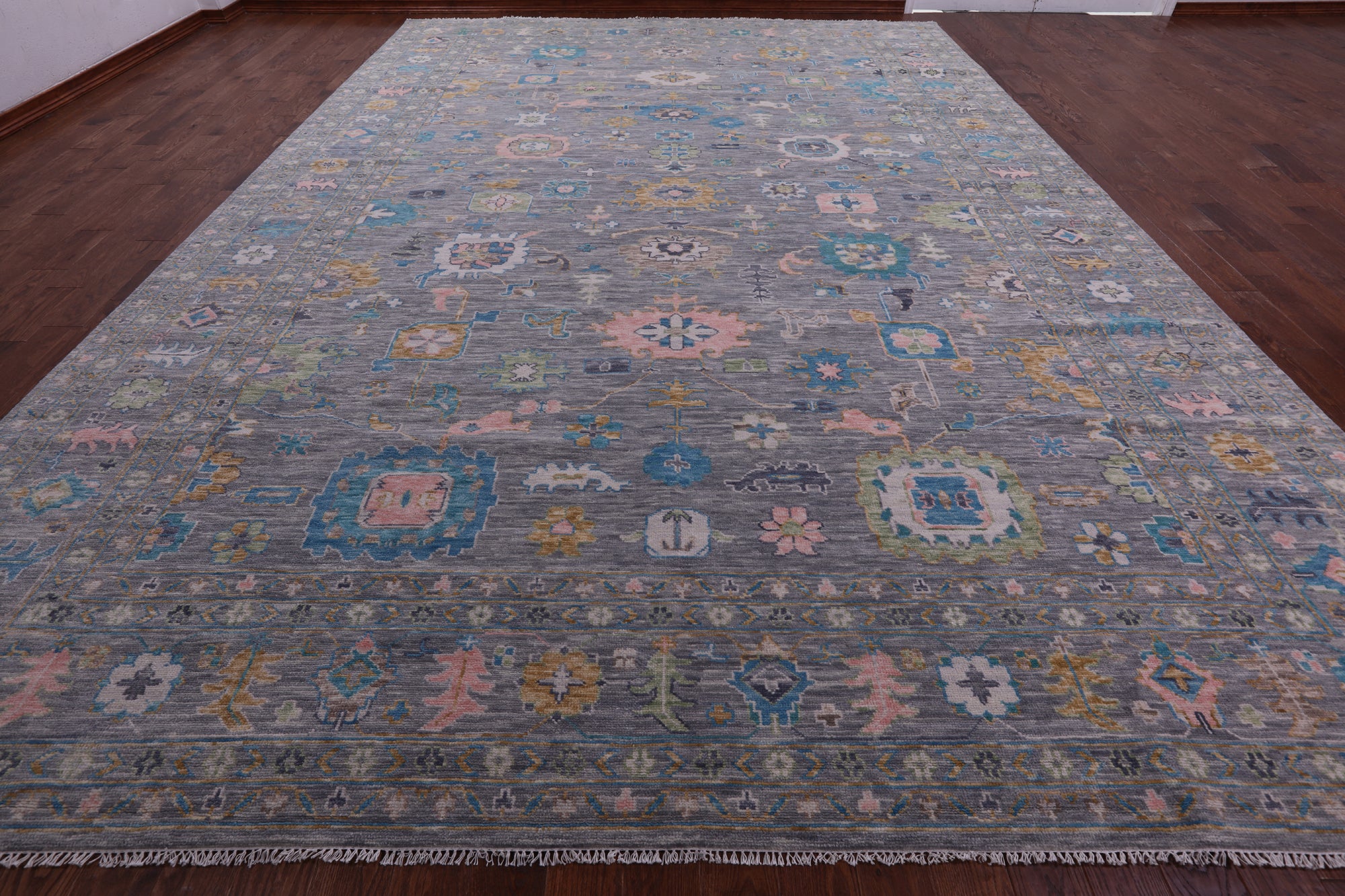 Grey Turkish Oushak Hand Knotted Wool Rug - 12' 1" X 17' 10" - Golden Nile