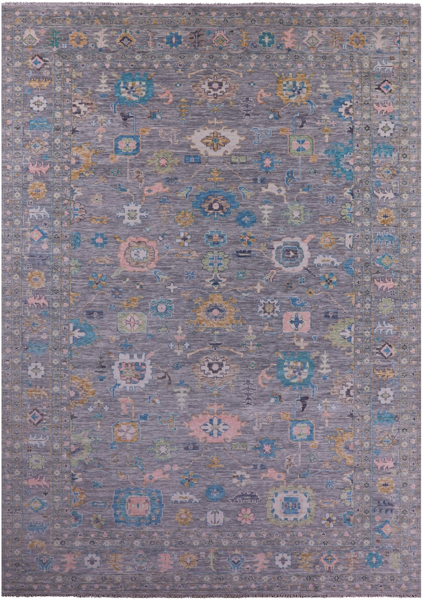 Grey Turkish Oushak Hand Knotted Wool Rug - 12' 1" X 17' 10" - Golden Nile