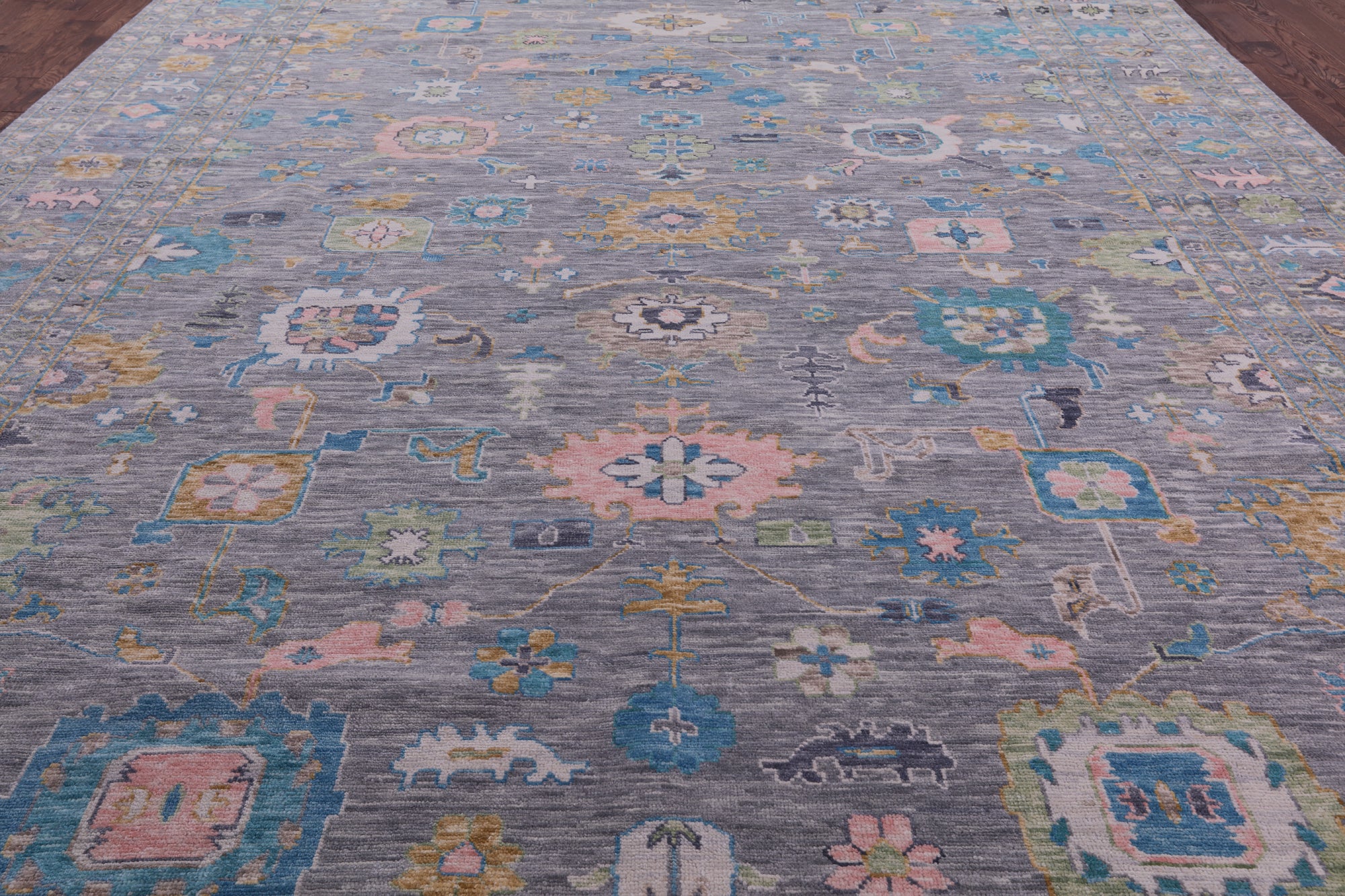 Grey Turkish Oushak Hand Knotted Wool Rug - 12' 1" X 17' 10" - Golden Nile