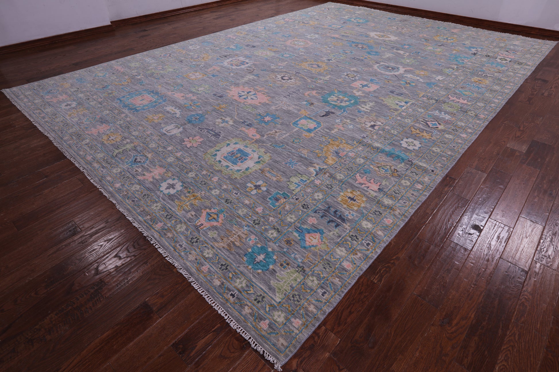 Grey Turkish Oushak Hand Knotted Wool Rug - 12' 1" X 17' 10" - Golden Nile