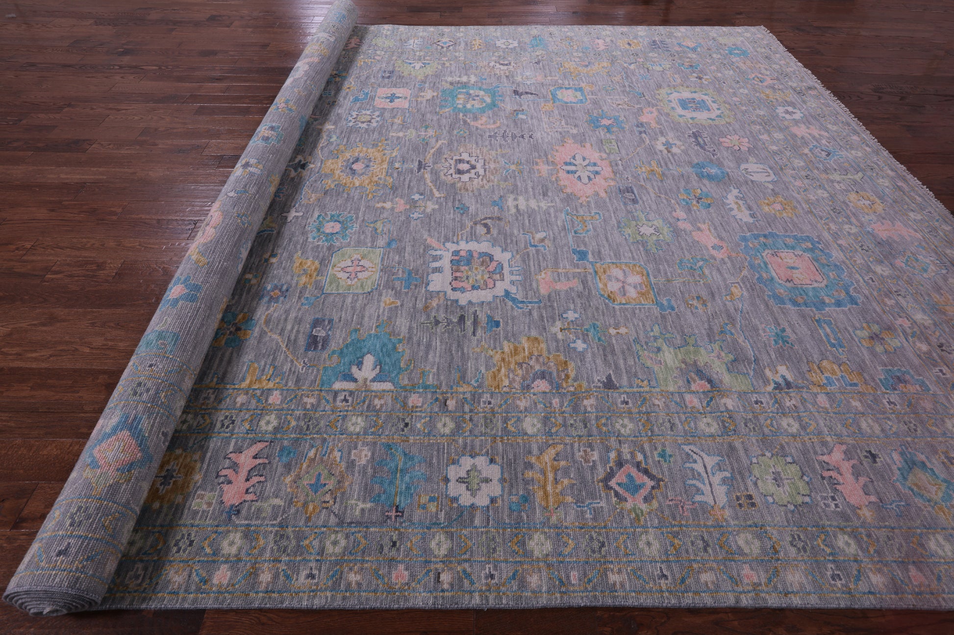 Grey Turkish Oushak Hand Knotted Wool Rug - 12' 1" X 17' 10" - Golden Nile