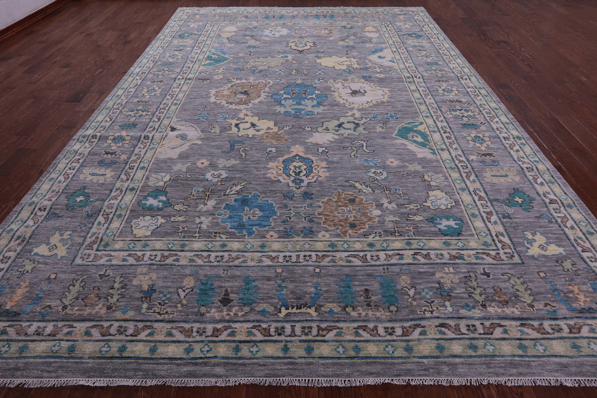 Grey Turkish Oushak Hand Knotted Wool Rug - 10' 1" X 14' 3" - Golden Nile