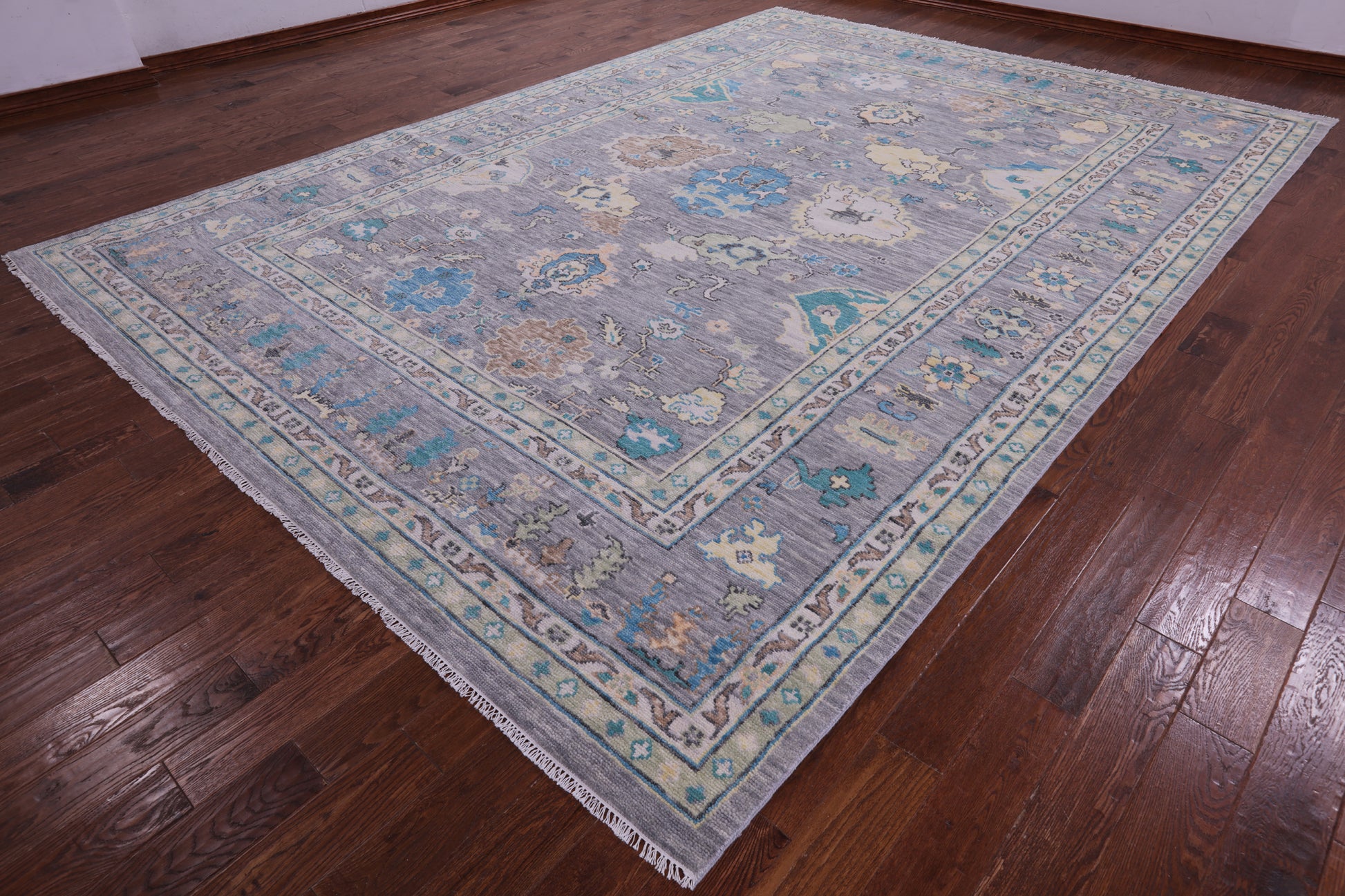 Grey Turkish Oushak Hand Knotted Wool Rug - 10' 1" X 14' 3" - Golden Nile