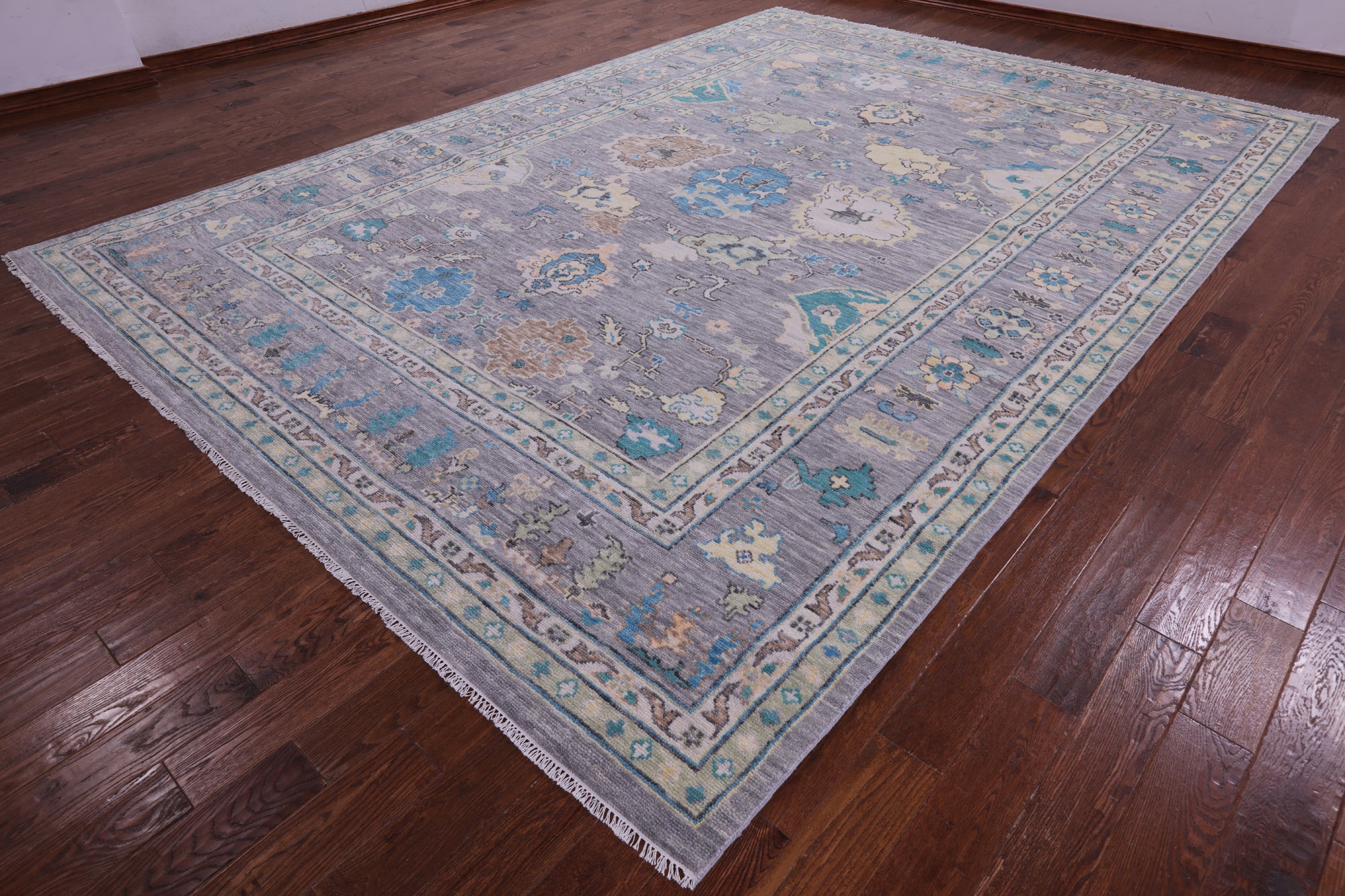 Grey Turkish Oushak Hand Knotted Wool Rug - 10' 1" X 14' 3" - Golden Nile