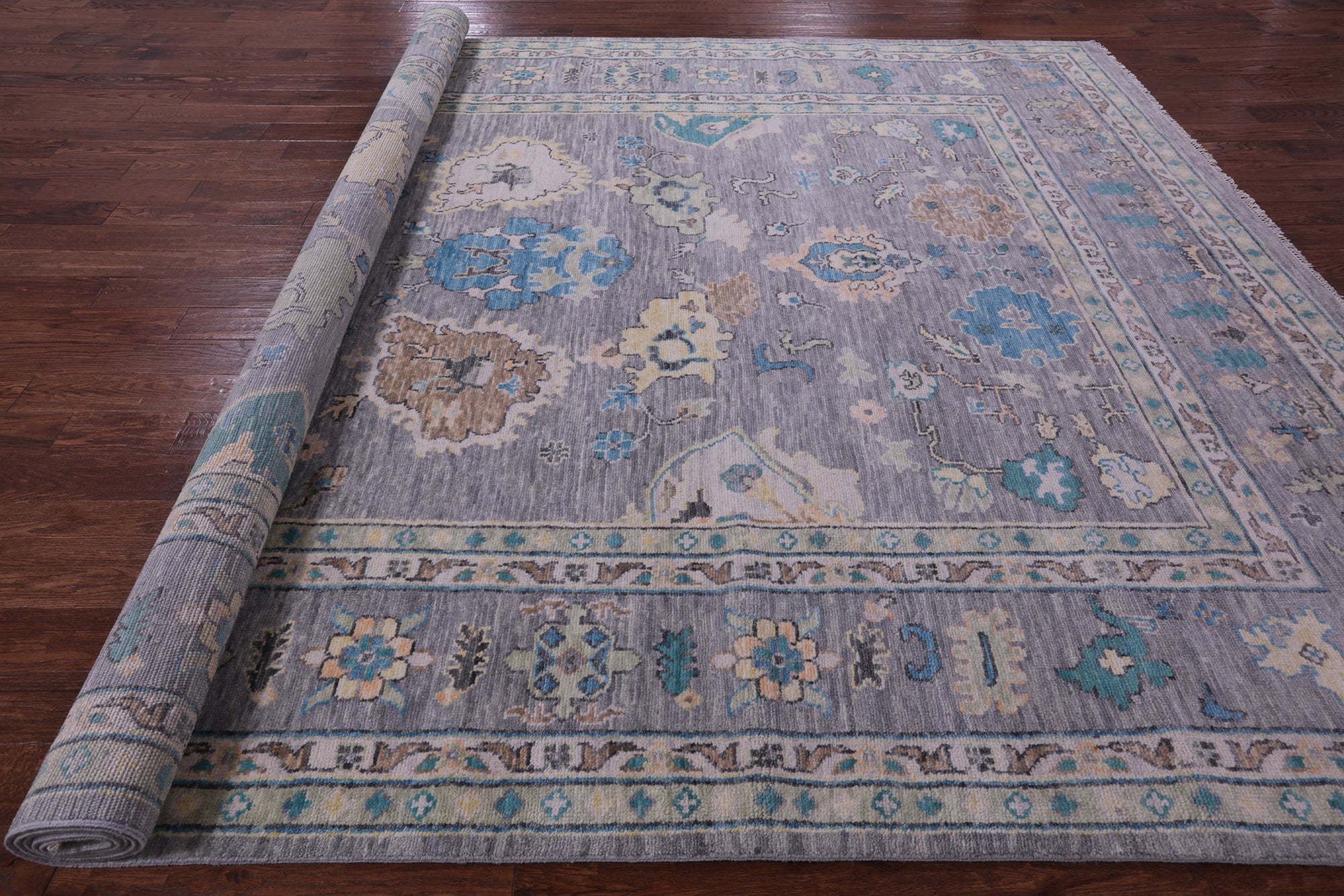 Grey Turkish Oushak Hand Knotted Wool Rug - 10' 1" X 14' 3" - Golden Nile