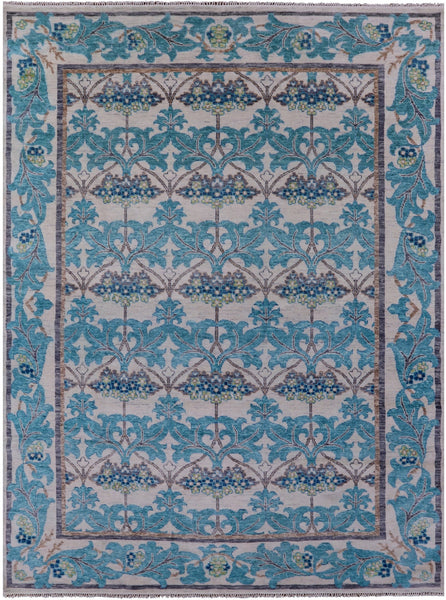 Ivory William Morris Hand Knotted Wool Rug - 9' 3" X 12' 4" - Golden Nile