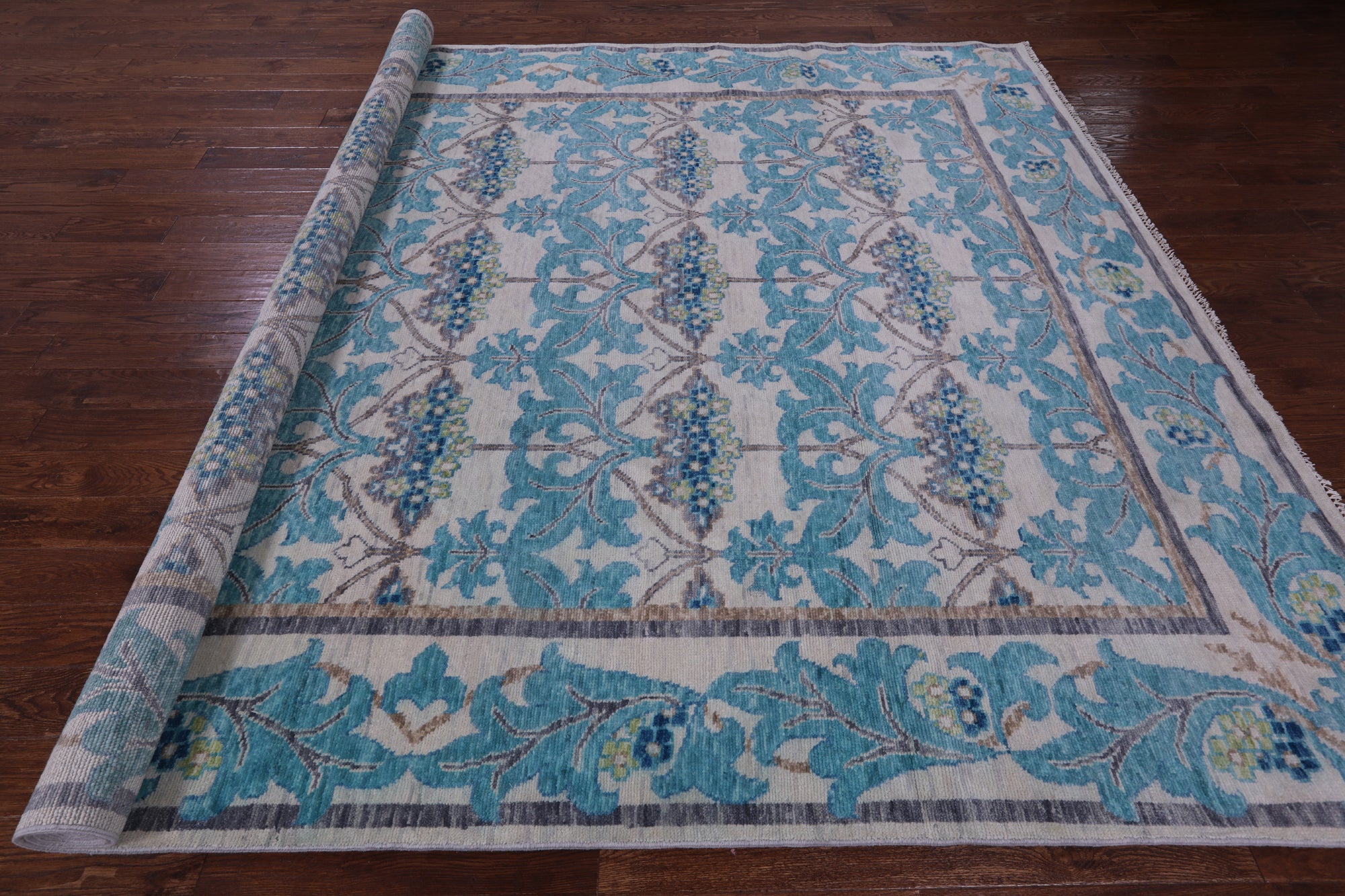 Ivory William Morris Hand Knotted Wool Rug - 9' 3" X 12' 4" - Golden Nile