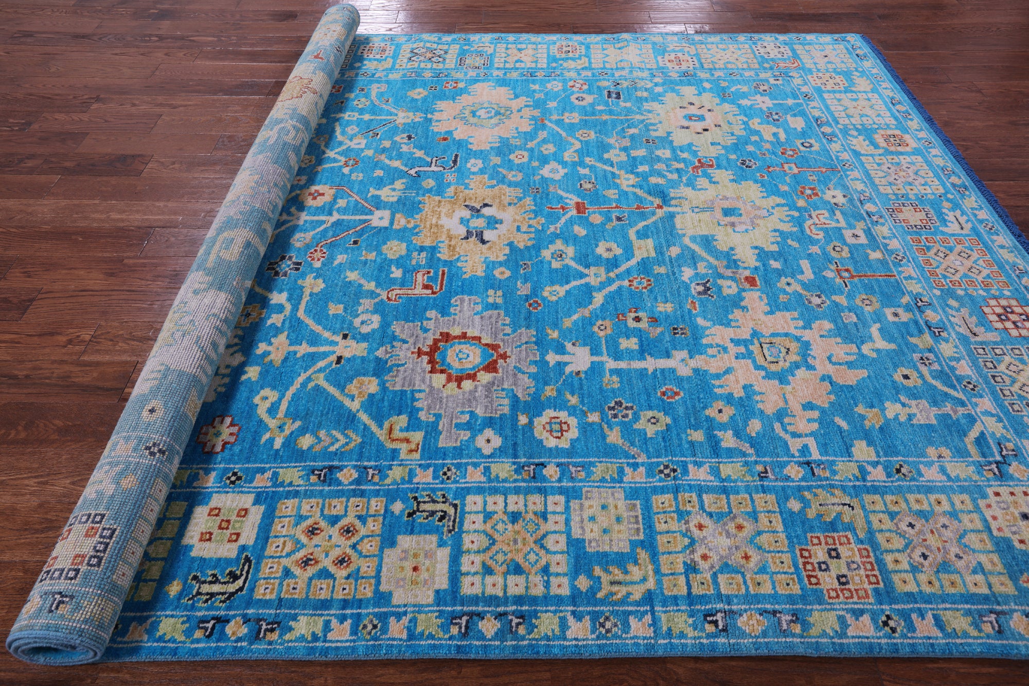 Blue Turkish Oushak Hand Knotted Wool Rug - 8' 1" X 10' 2" - Golden Nile