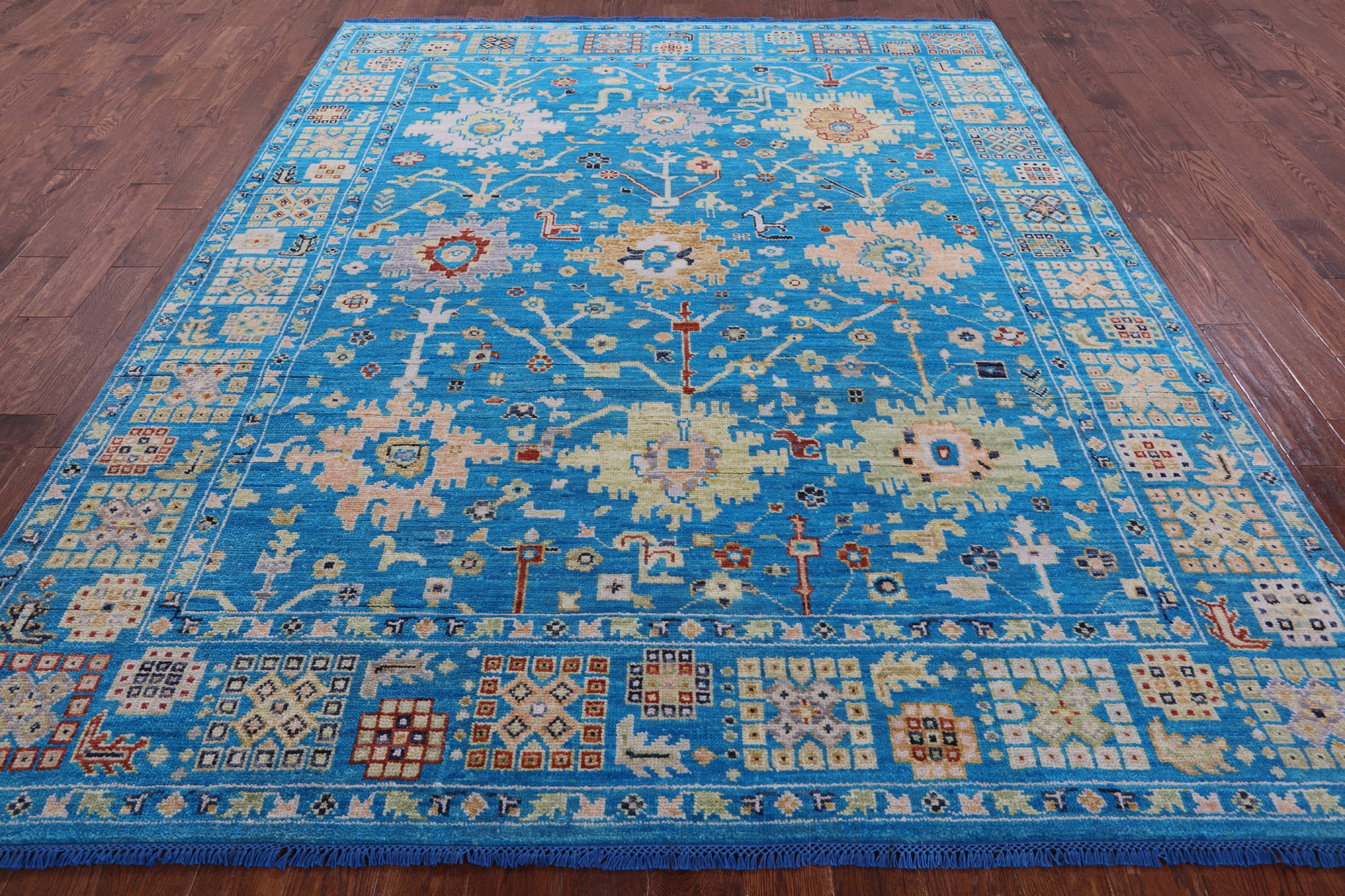Blue Turkish Oushak Hand Knotted Wool Rug - 8' 1" X 10' 2" - Golden Nile