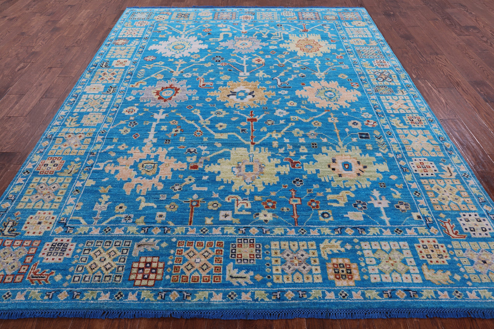 Blue Turkish Oushak Hand Knotted Wool Rug - 8' 1" X 10' 2" - Golden Nile