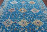 Blue Turkish Oushak Hand Knotted Wool Rug - 8' 1" X 10' 2" - Golden Nile
