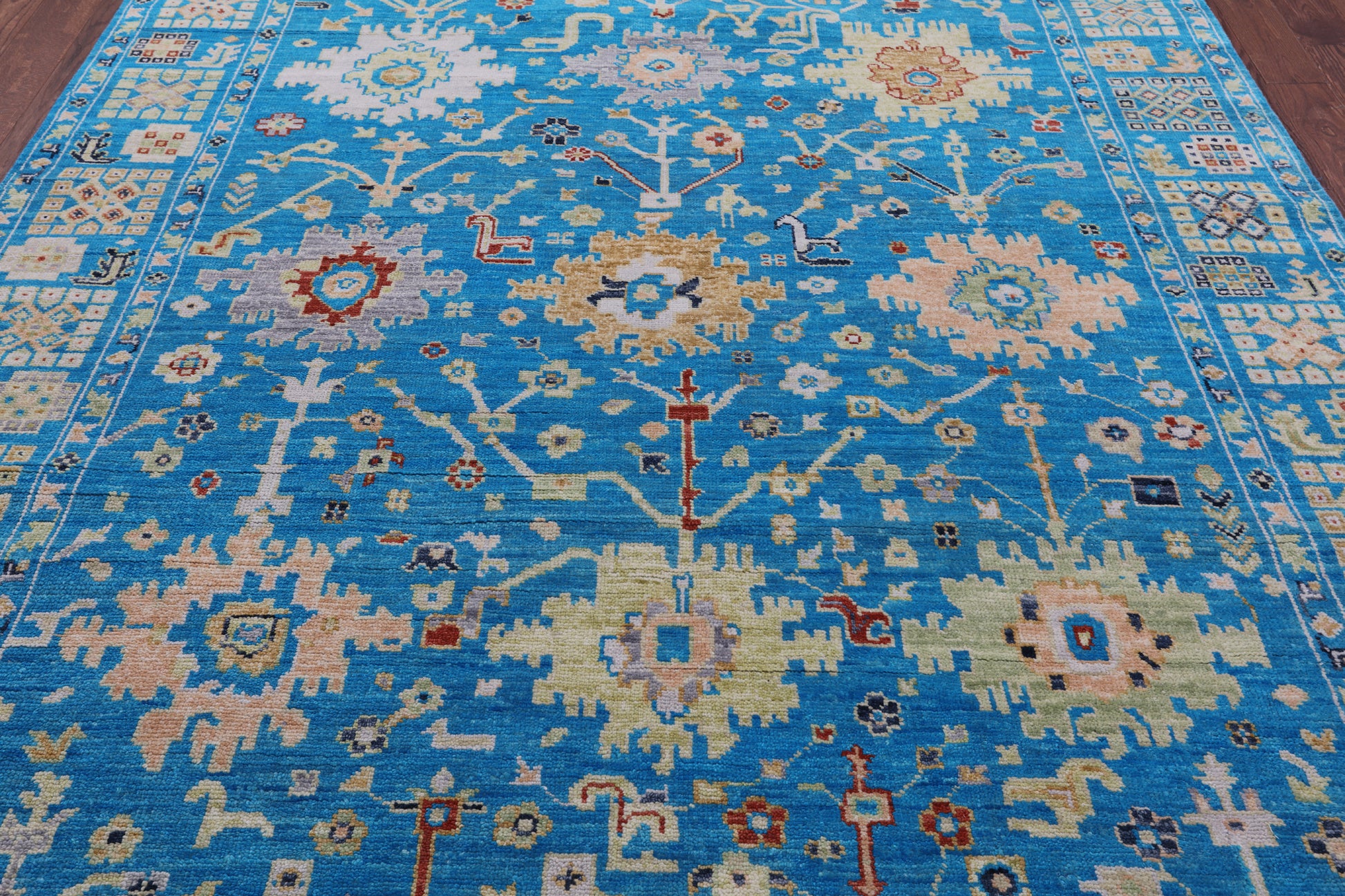Blue Turkish Oushak Hand Knotted Wool Rug - 8' 1" X 10' 2" - Golden Nile