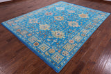 Blue Turkish Oushak Hand Knotted Wool Rug - 8' 1" X 10' 2" - Golden Nile