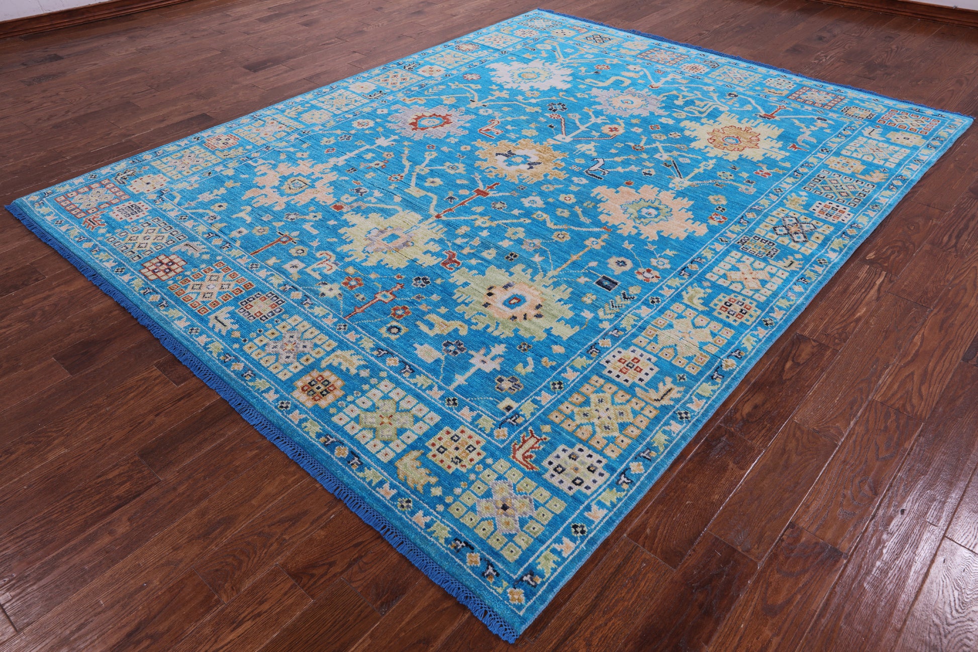 Blue Turkish Oushak Hand Knotted Wool Rug - 8' 1" X 10' 2" - Golden Nile