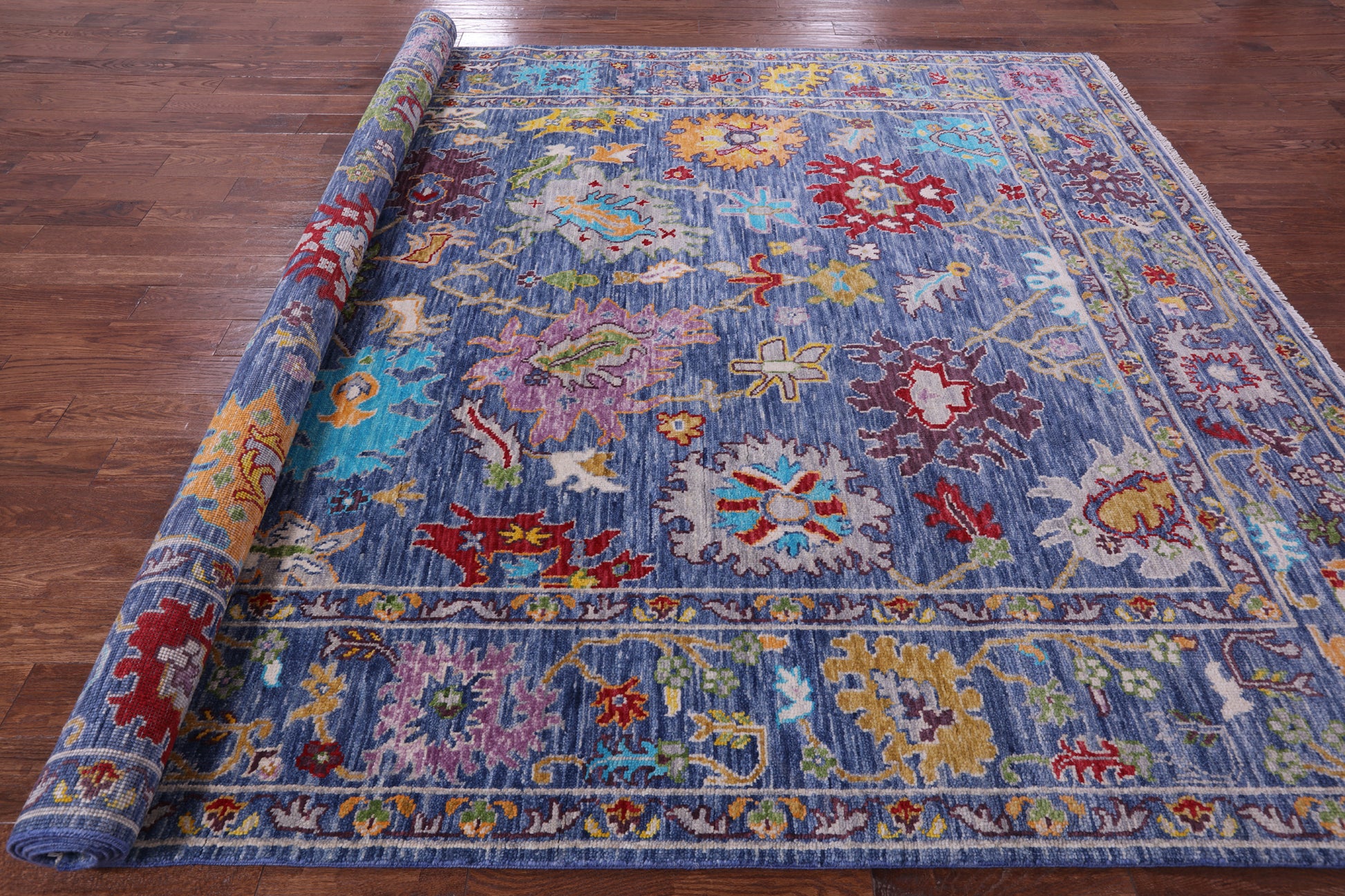 Blue Turkish Oushak Hand Knotted Wool Rug - 8' 11" X 12' 0" - Golden Nile