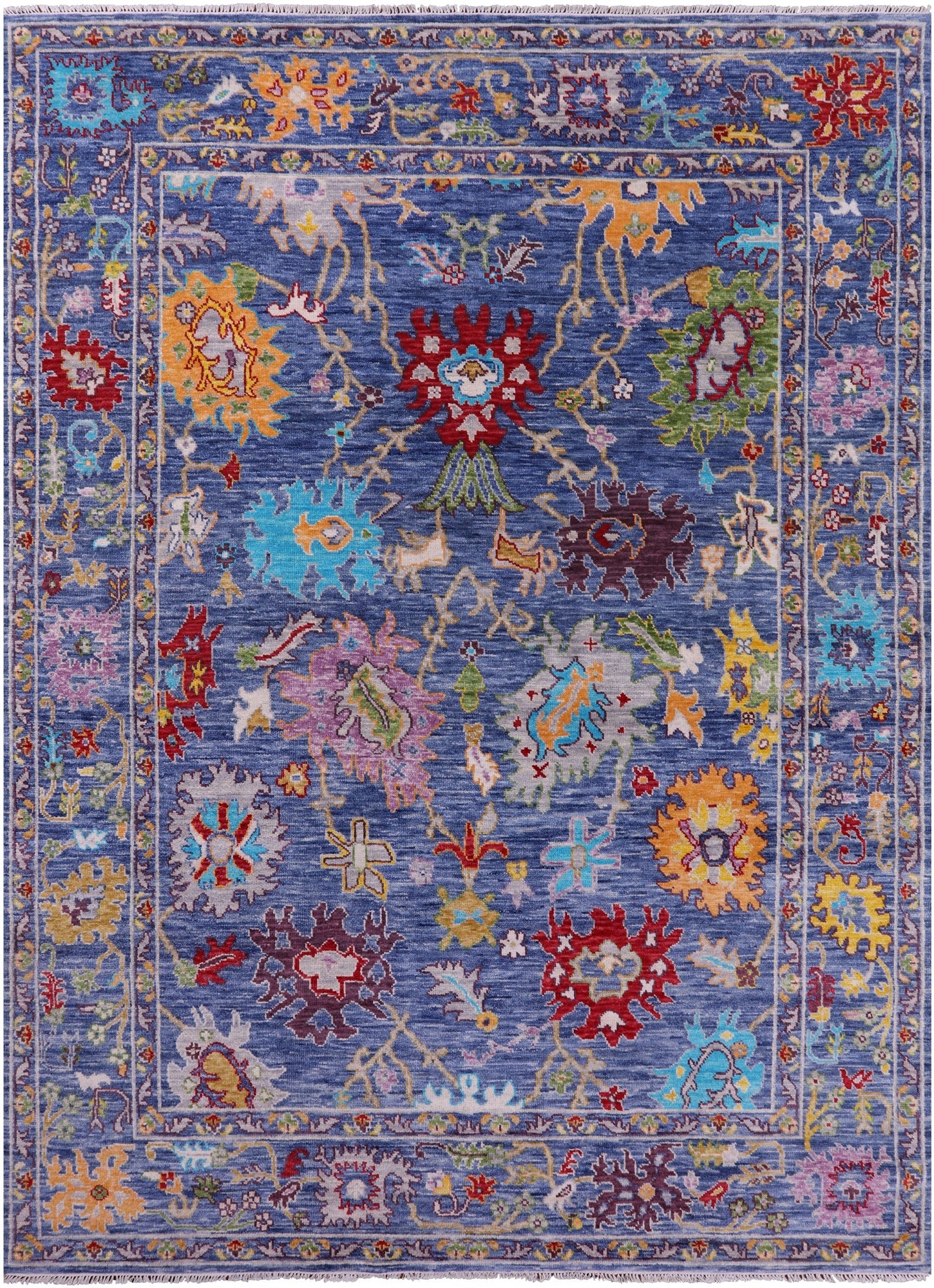 Blue Turkish Oushak Hand Knotted Wool Rug - 8' 11" X 12' 0" - Golden Nile