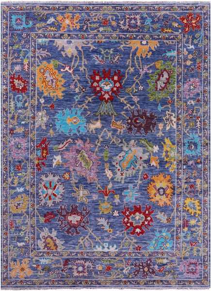 Blue Turkish Oushak Hand Knotted Wool Rug - 8' 11" X 12' 0" - Golden Nile