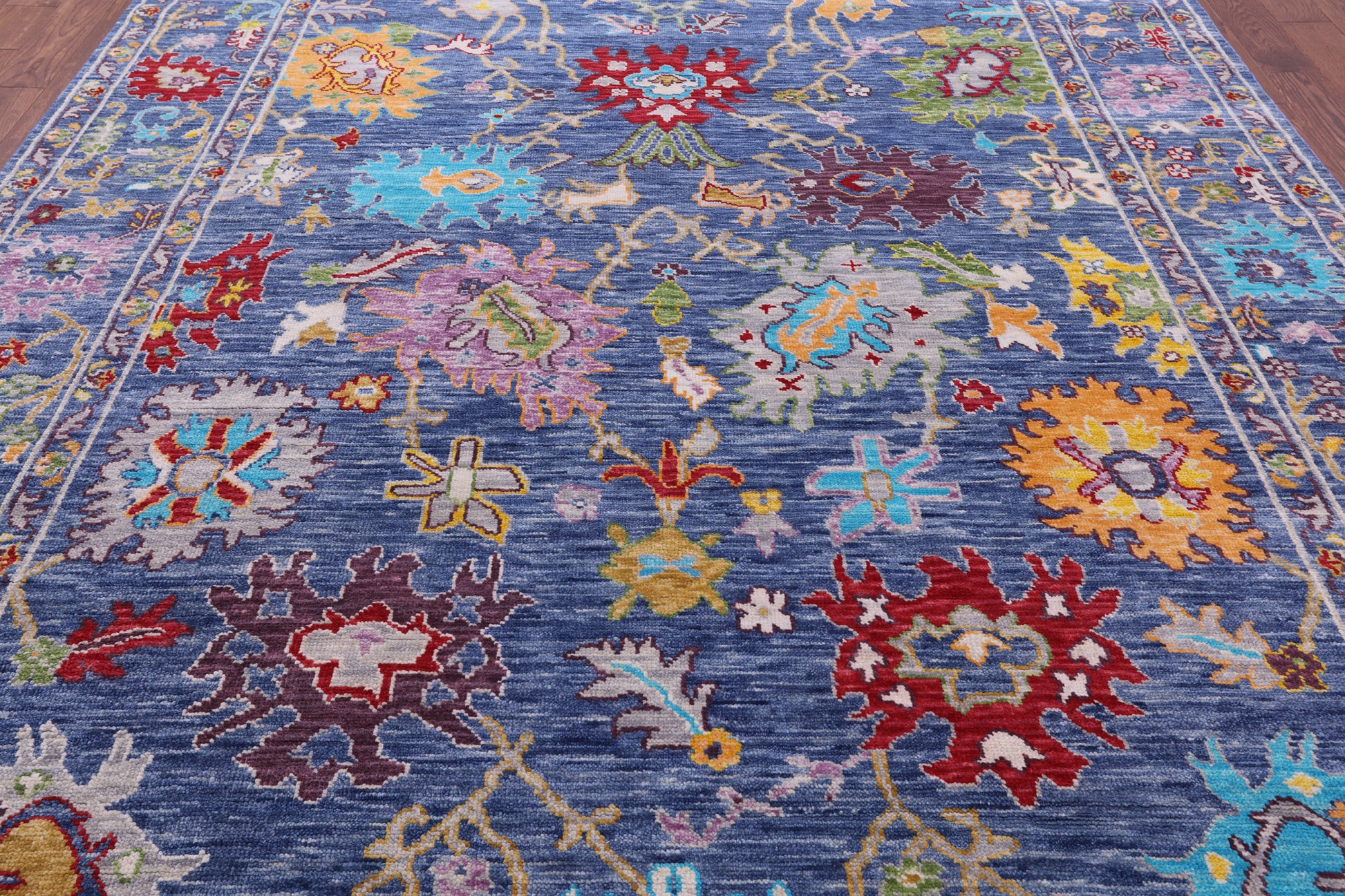 Blue Turkish Oushak Hand Knotted Wool Rug - 8' 11" X 12' 0" - Golden Nile