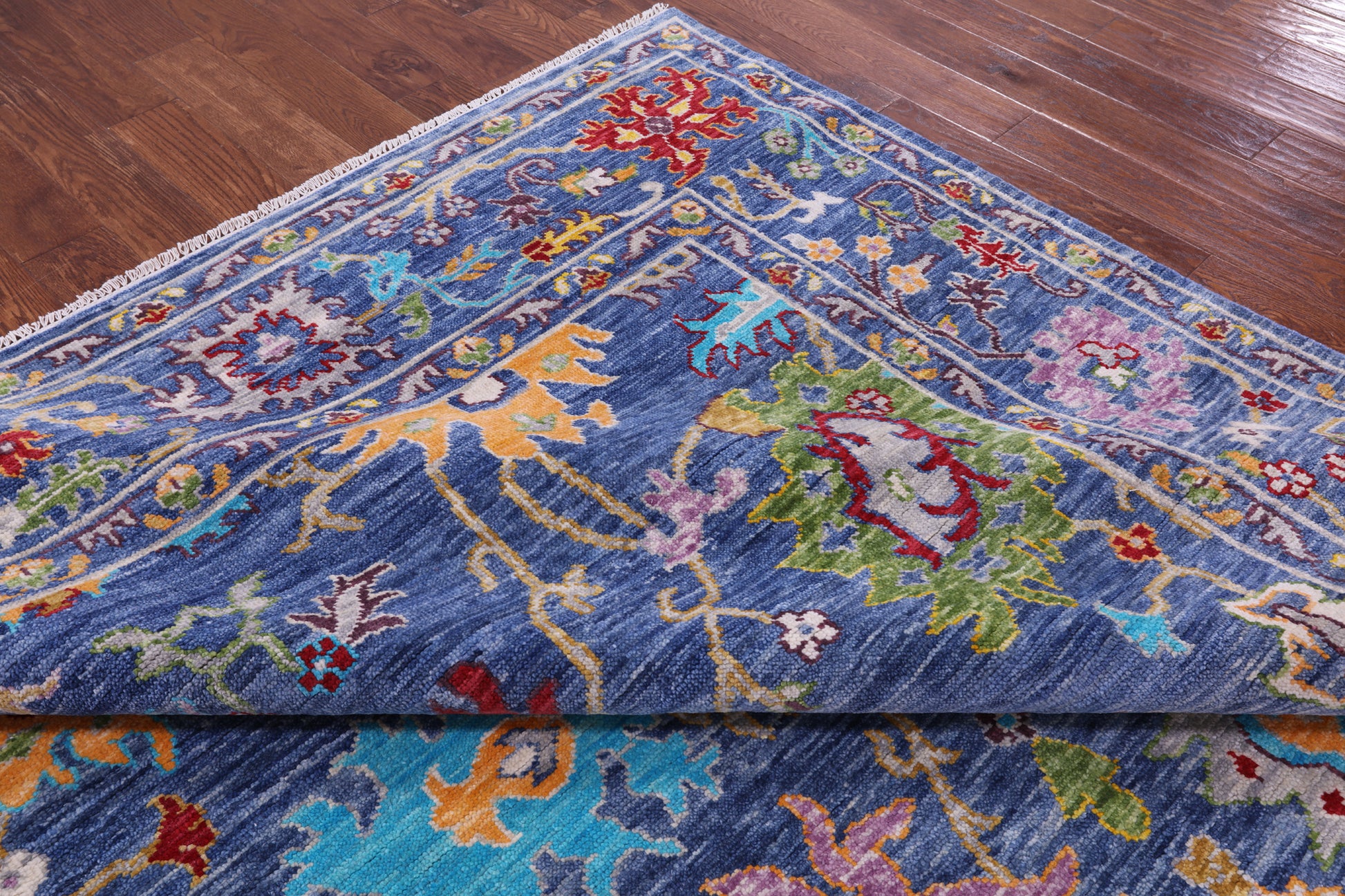 Blue Turkish Oushak Hand Knotted Wool Rug - 8' 11" X 12' 0" - Golden Nile