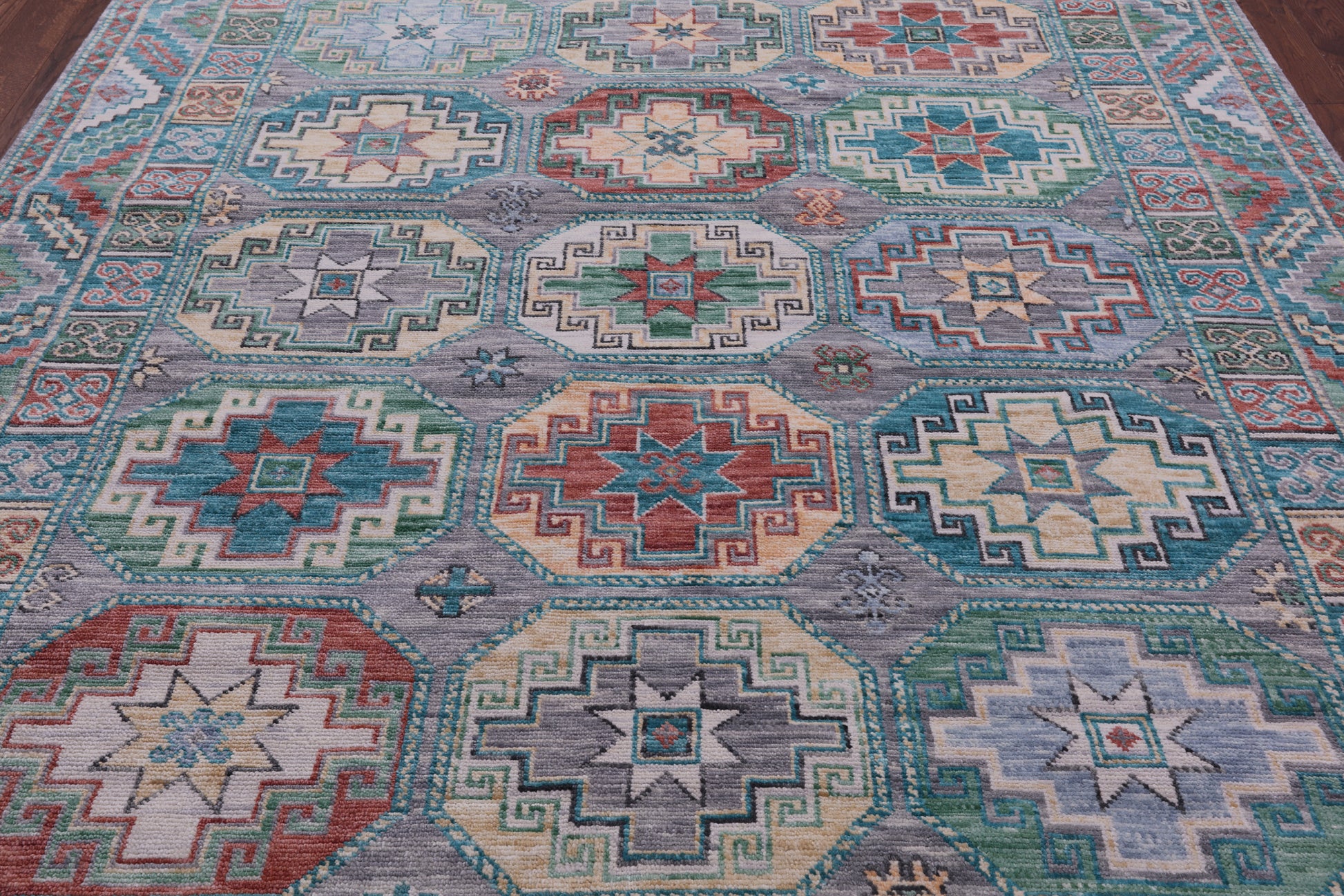 Grey Turkmen Ersari Hand Knotted Wool Rug - 8' 3" X 9' 11" - Golden Nile