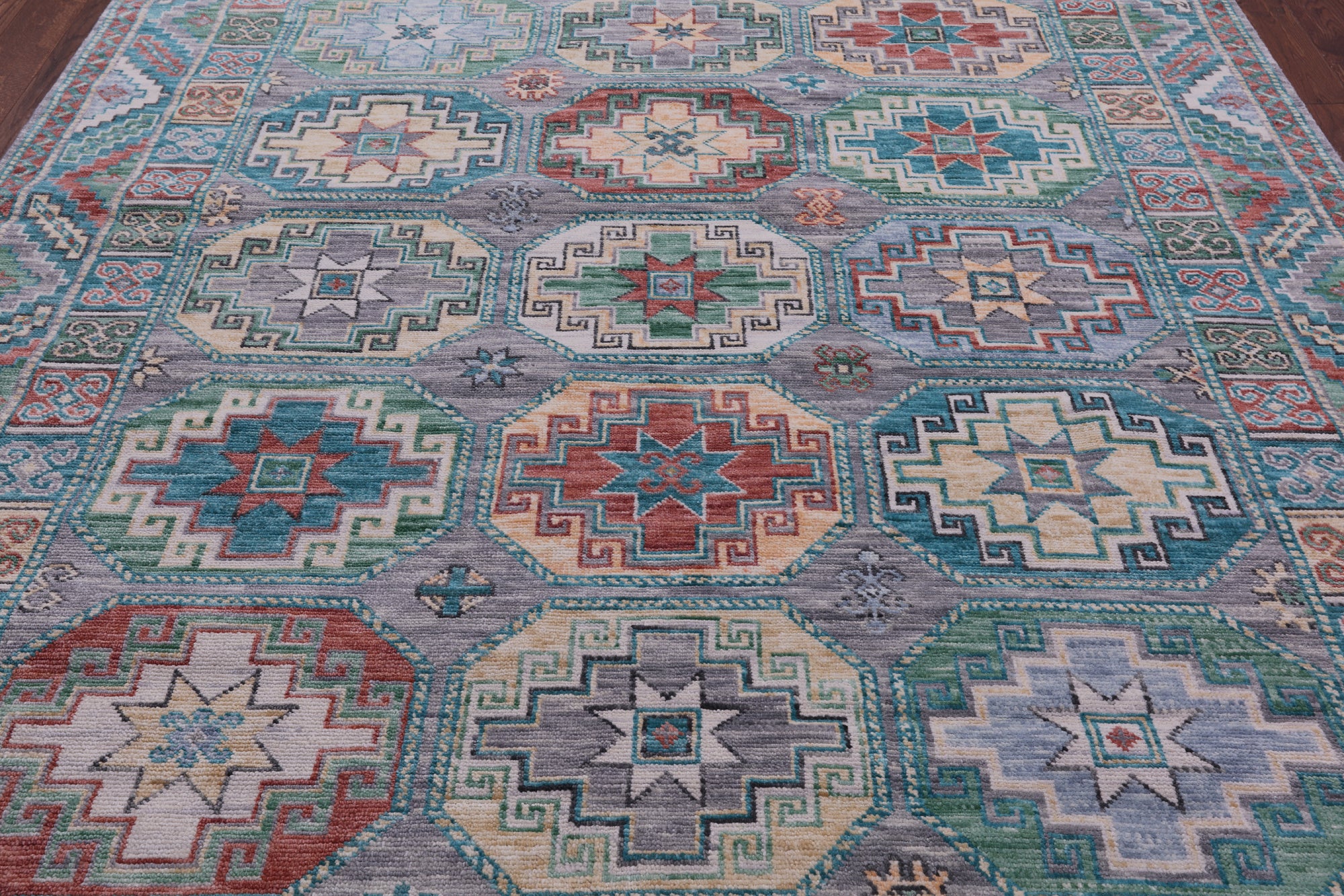 Grey Turkmen Ersari Hand Knotted Wool Rug - 8' 3" X 9' 11" - Golden Nile