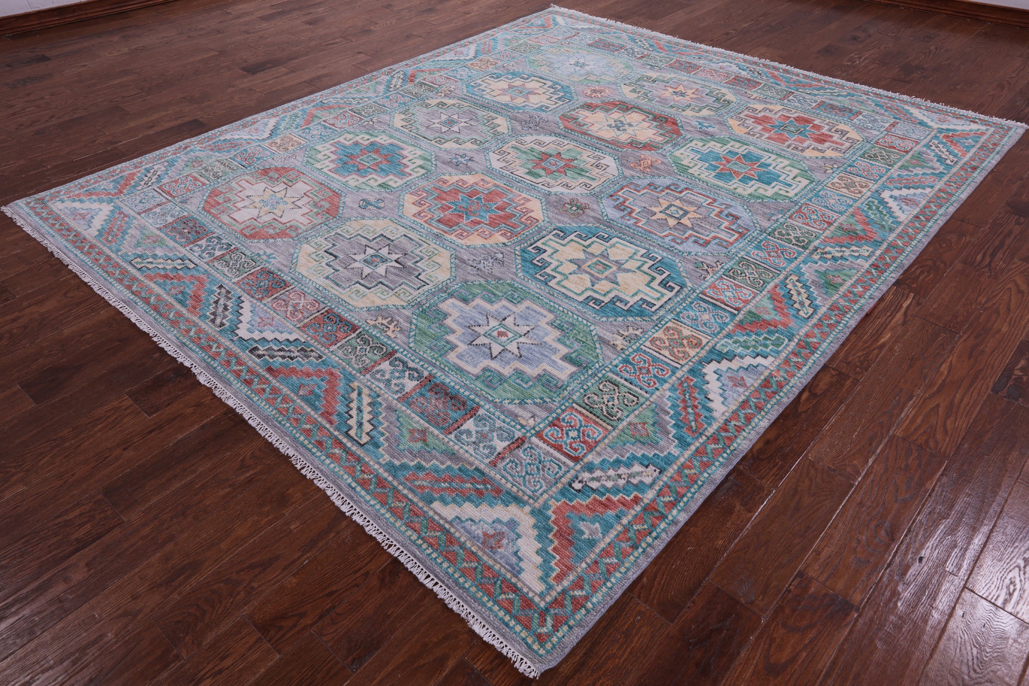 Grey Turkmen Ersari Hand Knotted Wool Rug - 8' 3" X 9' 11" - Golden Nile