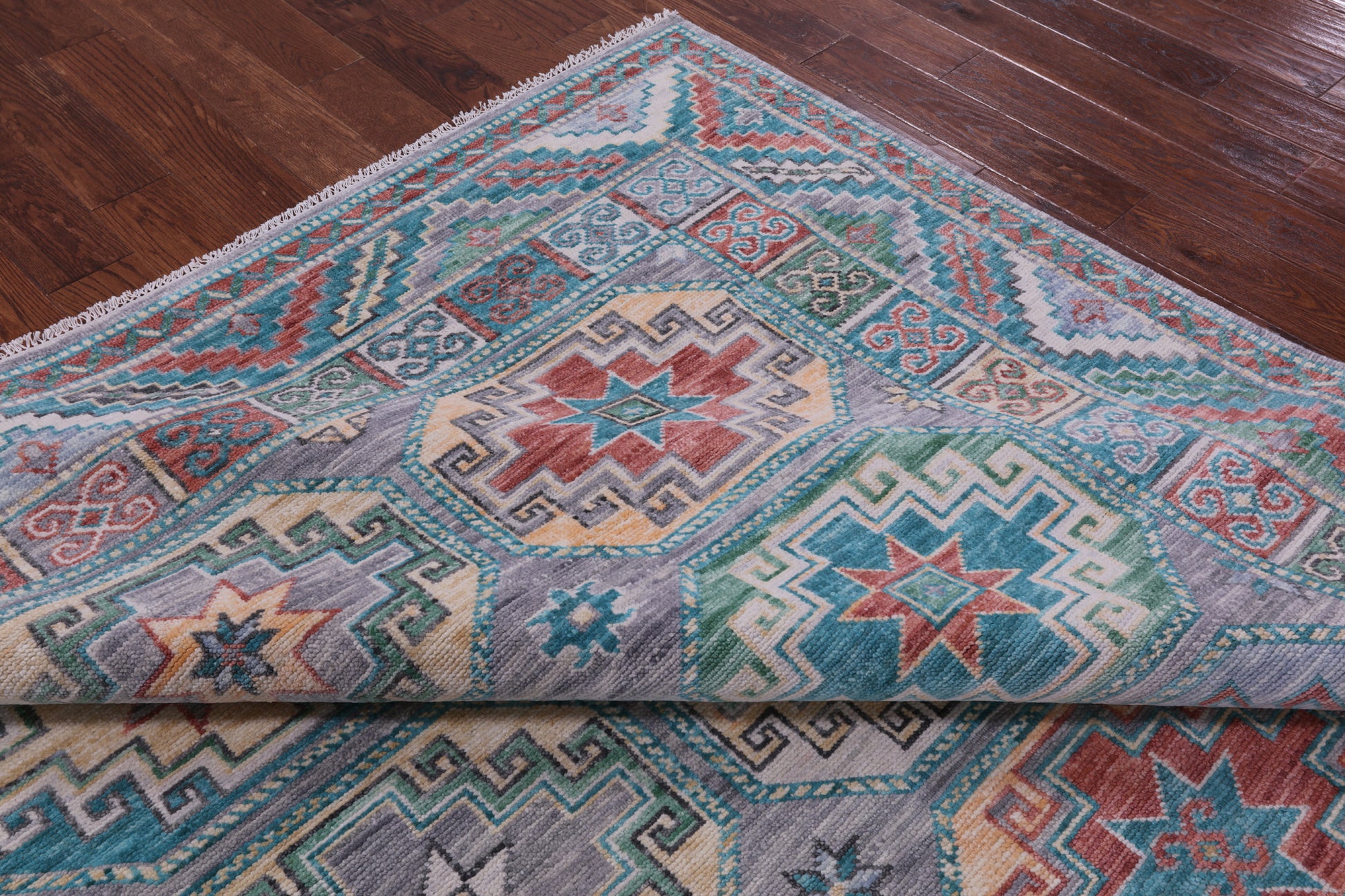 Grey Turkmen Ersari Hand Knotted Wool Rug - 8' 3" X 9' 11" - Golden Nile
