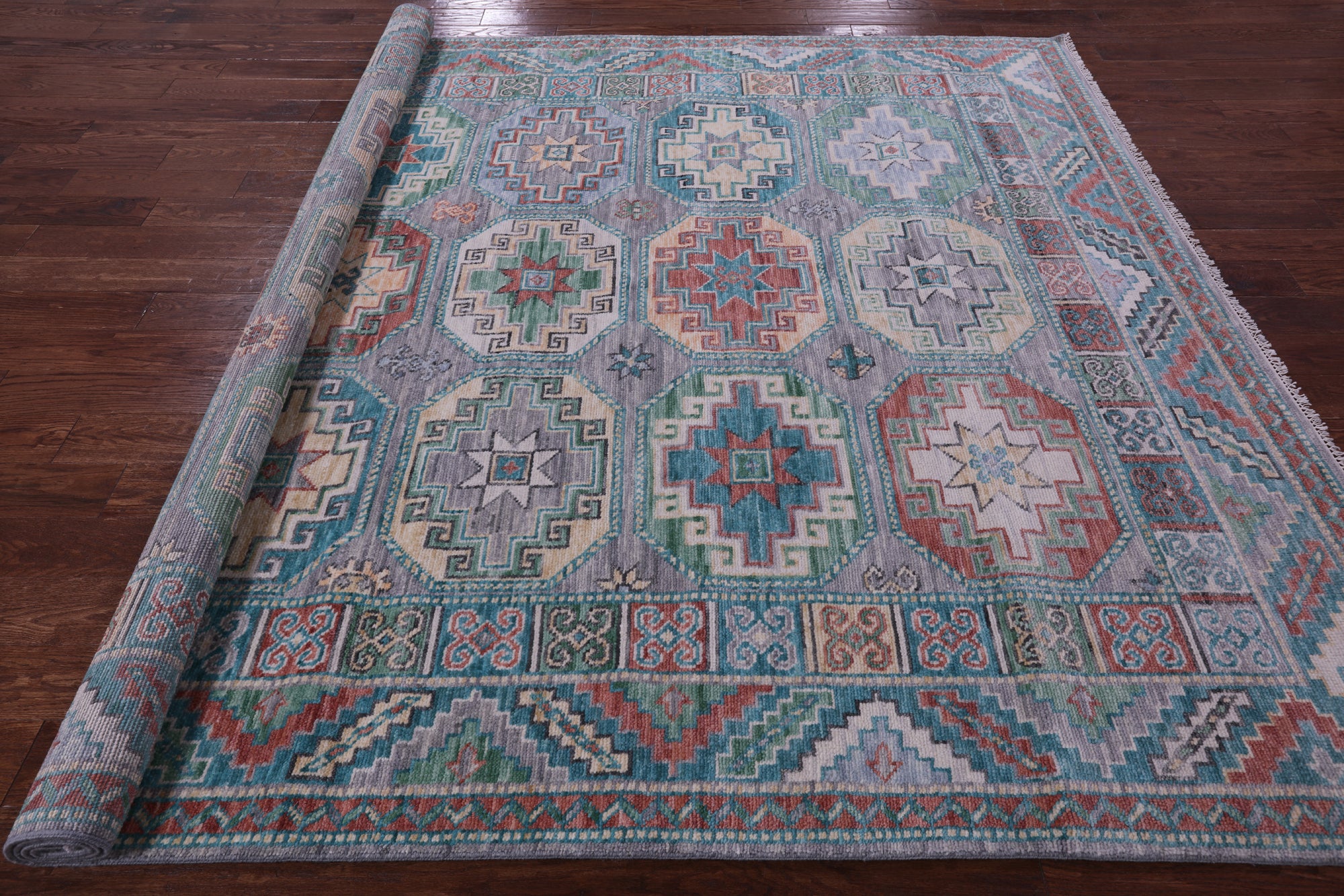 Grey Turkmen Ersari Hand Knotted Wool Rug - 8' 3" X 9' 11" - Golden Nile