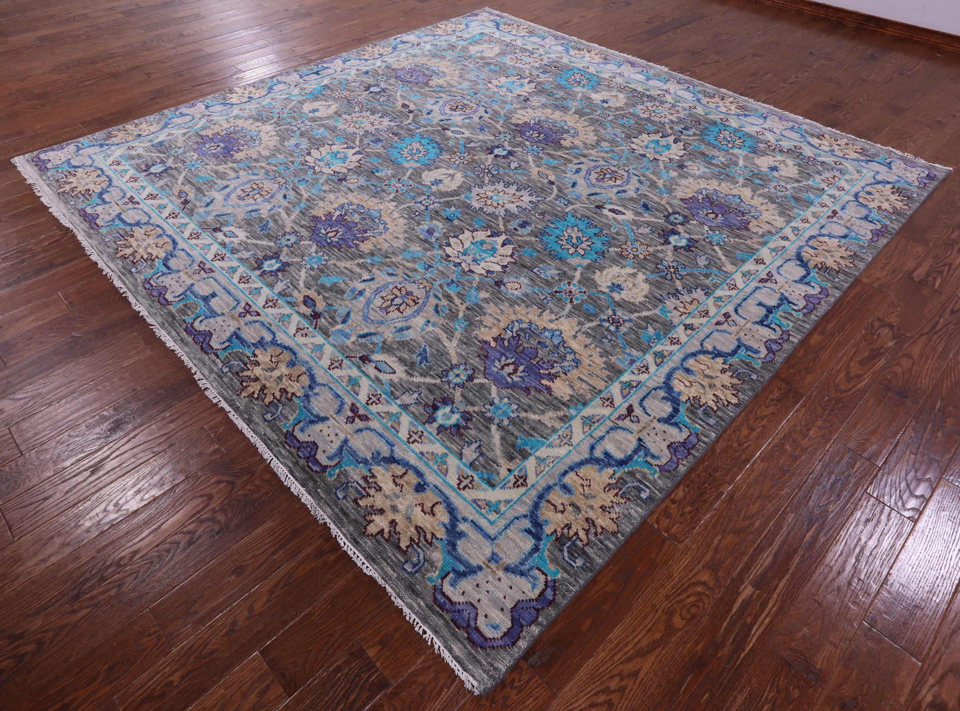 Grey Square William Morris Hand Knotted Wool Rug - 9' 11" X 9' 11" - Golden Nile