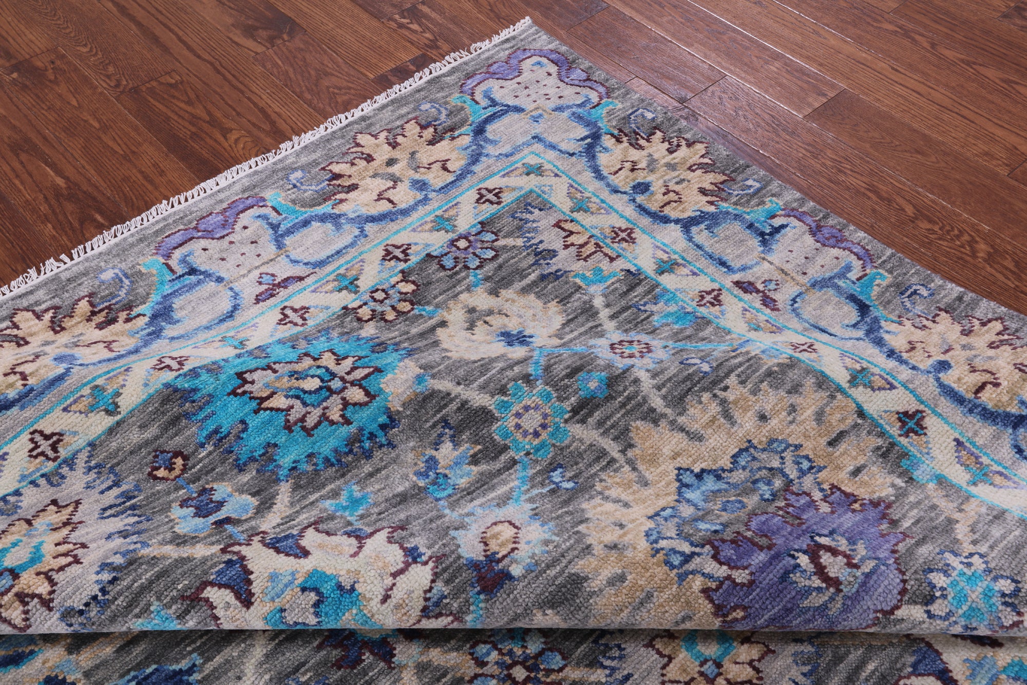 Grey Square William Morris Hand Knotted Wool Rug - 9' 11" X 9' 11" - Golden Nile