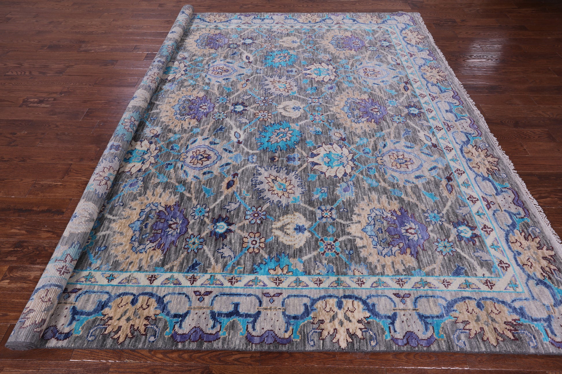 Grey Square William Morris Hand Knotted Wool Rug - 9' 11" X 9' 11" - Golden Nile