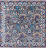 Grey Square William Morris Hand Knotted Wool Rug - 9' 11" X 9' 11" - Golden Nile