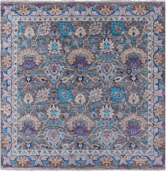 Grey Square William Morris Hand Knotted Wool Rug - 9' 11" X 9' 11" - Golden Nile