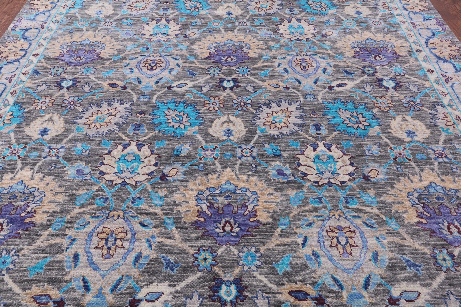 Grey Square William Morris Hand Knotted Wool Rug - 9' 11" X 9' 11" - Golden Nile