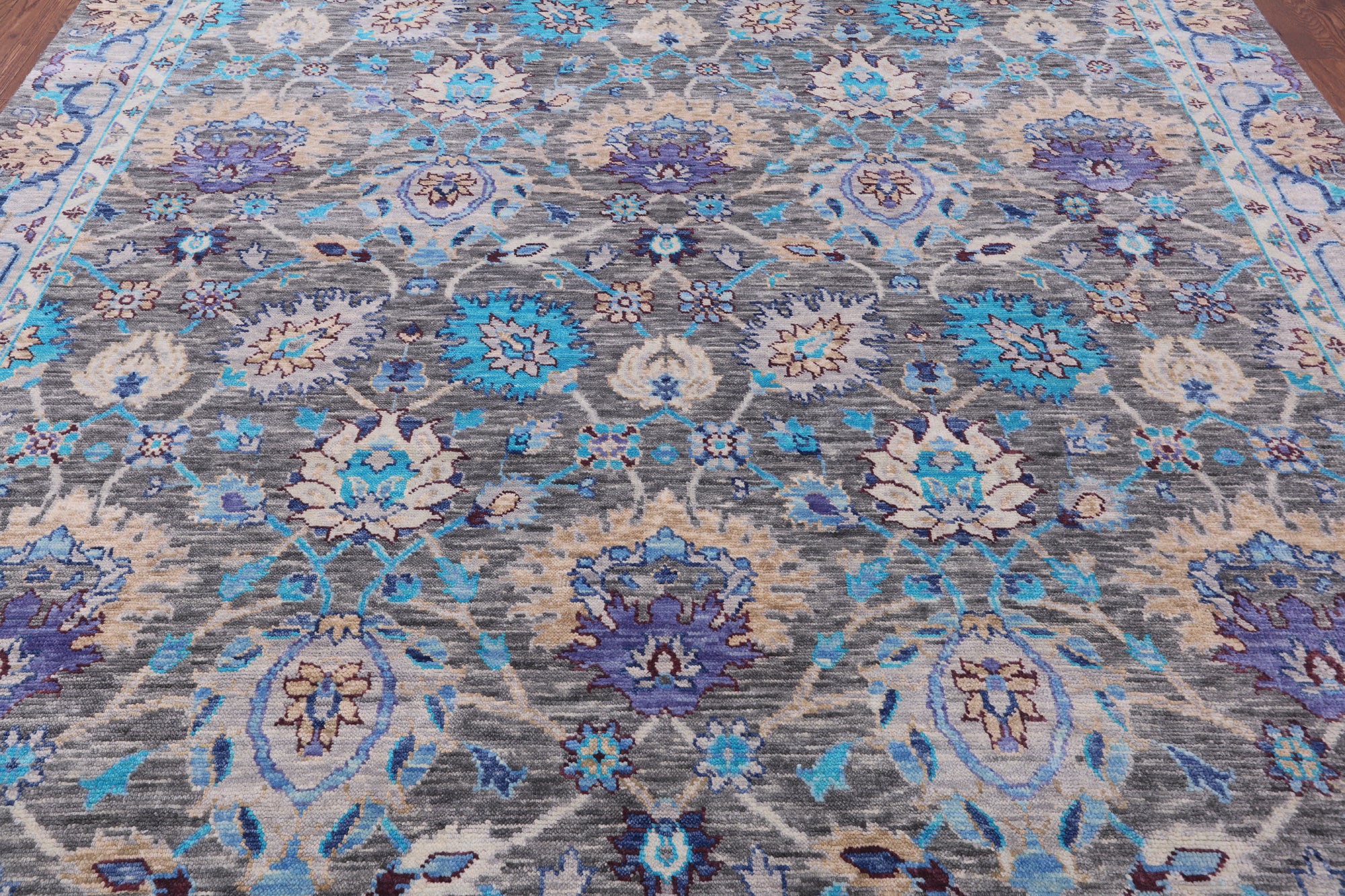 Grey Square William Morris Hand Knotted Wool Rug - 9' 11" X 9' 11" - Golden Nile