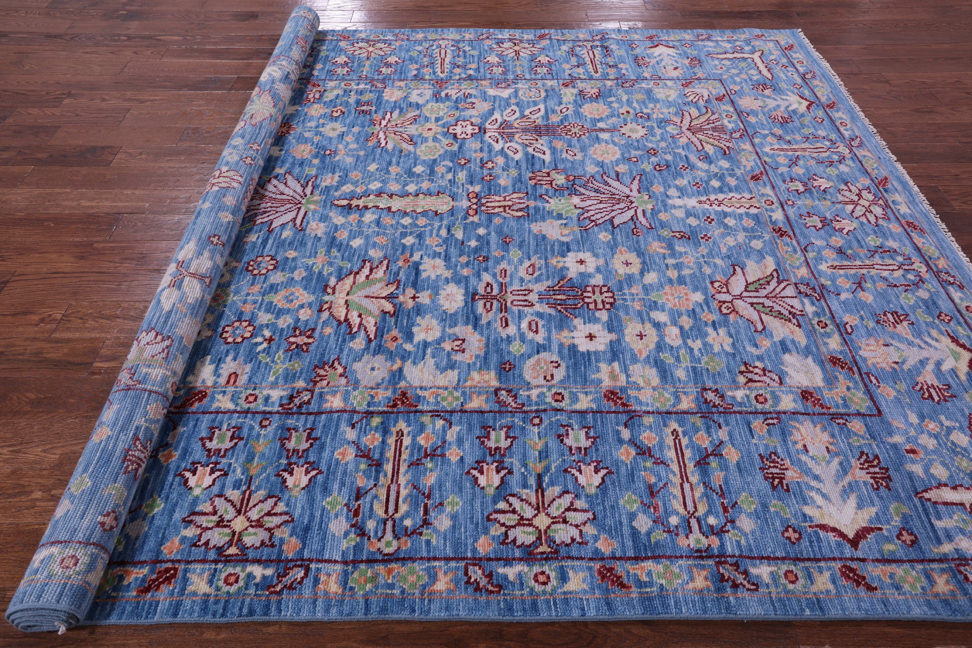 Blue Turkish Oushak Hand Knotted Wool Rug - 8' 4" X 10' 3" - Golden Nile