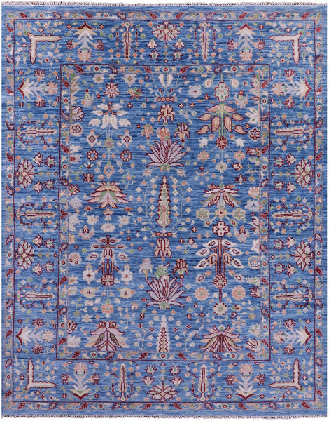 Blue Turkish Oushak Hand Knotted Wool Rug - 8' 4" X 10' 3" - Golden Nile