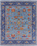 Blue Persian Fine Serapi Hand Knotted Wool Rug - 8' 0" X 9' 10" - Golden Nile