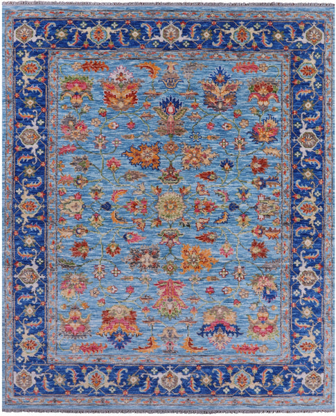 Blue Persian Fine Serapi Hand Knotted Wool Rug - 8' 0" X 9' 10" - Golden Nile